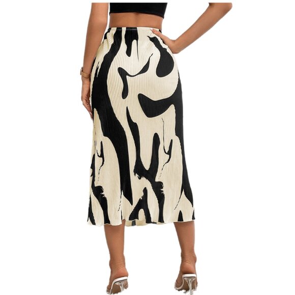 ✨ Chic Black Colorblock Geometric Pleated Midi Skirt – Size XL 🎯 - Picture 2 of 3